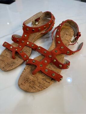 MK Jolie red suede studded wedge sandals